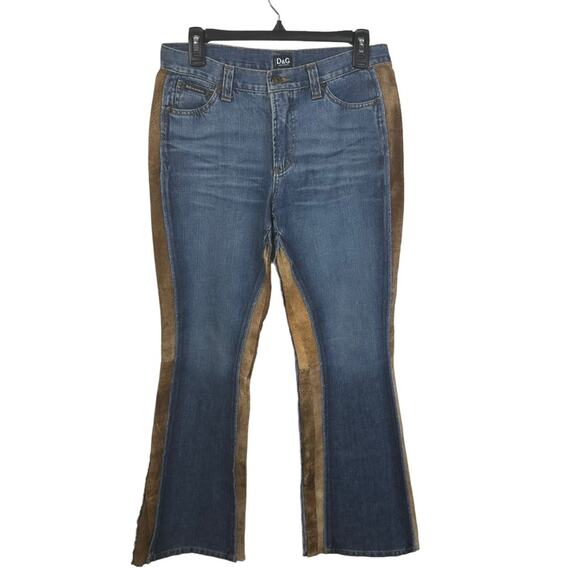 Dolce & Gabbana Denim & Suede Leather Panel Flared Blue Jeans Size 31 - Picture 1 of 11